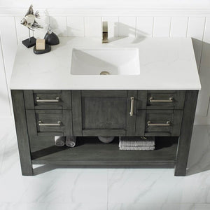 Vinnova Vanity Vinnova Grayson 48" Single Vanity in Rust Black and Composite Carrara White Stone Countertop Without Mirror