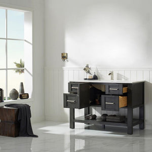 Vinnova Vanity Vinnova Grayson 48" Single Vanity in Rust Black and Composite Carrara White Stone Countertop Without Mirror