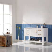 Load image into Gallery viewer, Vinnova Vanity Vinnova Grayson 48&quot; Single Vanity in White and Composite Carrara White Stone Countertop Without Mirror