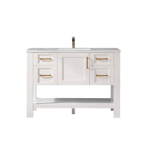 Vinnova Vanity Vinnova Grayson 48" Single Vanity in White and Composite Carrara White Stone Countertop Without Mirror