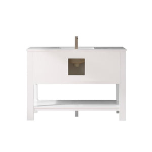 Vinnova Vanity Vinnova Grayson 48" Single Vanity in White and Composite Carrara White Stone Countertop Without Mirror