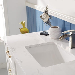 Vinnova Vanity Vinnova Grayson 48" Single Vanity in White and Composite Carrara White Stone Countertop Without Mirror