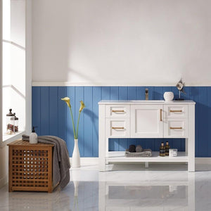 Vinnova Vanity Vinnova Grayson 48" Single Vanity in White and Composite Carrara White Stone Countertop Without Mirror