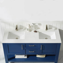 Load image into Gallery viewer, Vinnova Vanity Vinnova Grayson 60&quot; Double Vanity in Jewelry Blue and Composite Carrara White Stone Countertop With Mirror