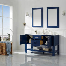 Load image into Gallery viewer, Vinnova Vanity Vinnova Grayson 60&quot; Double Vanity in Jewelry Blue and Composite Carrara White Stone Countertop With Mirror