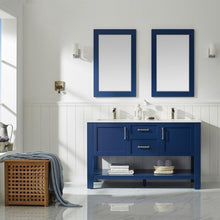 Load image into Gallery viewer, Vinnova Vanity Vinnova Grayson 60&quot; Double Vanity in Jewelry Blue and Composite Carrara White Stone Countertop With Mirror