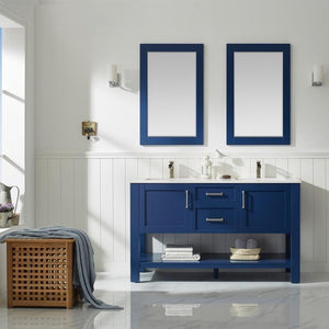Vinnova Vanity Vinnova Grayson 60" Double Vanity in Jewelry Blue and Composite Carrara White Stone Countertop With Mirror