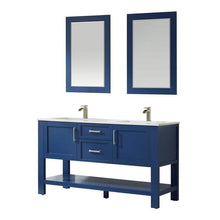Load image into Gallery viewer, Vinnova Vanity Vinnova Grayson 60&quot; Double Vanity in Jewelry Blue and Composite Carrara White Stone Countertop With Mirror
