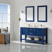 Load image into Gallery viewer, Vinnova Vanity Vinnova Grayson 60&quot; Double Vanity in Jewelry Blue and Composite Carrara White Stone Countertop With Mirror