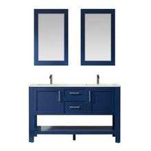 Load image into Gallery viewer, Vinnova Vanity Vinnova Grayson 60&quot; Double Vanity in Jewelry Blue and Composite Carrara White Stone Countertop With Mirror