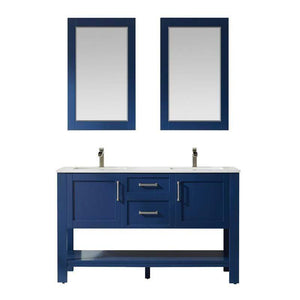 Vinnova Vanity Vinnova Grayson 60" Double Vanity in Jewelry Blue and Composite Carrara White Stone Countertop With Mirror