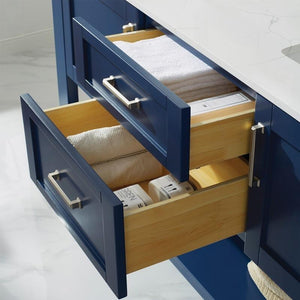 Vinnova Vanity Vinnova Grayson 60" Double Vanity in Jewelry Blue and Composite Carrara White Stone Countertop With Mirror
