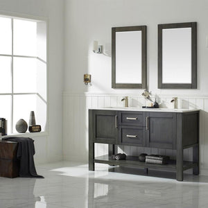 Vinnova Vanity Vinnova Grayson 60" Double Vanity in Rust Black and Composite Carrara White Stone Countertop With Mirror
