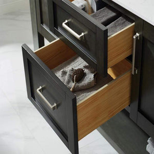Vinnova Vanity Vinnova Grayson 60" Double Vanity in Rust Black and Composite Carrara White Stone Countertop With Mirror