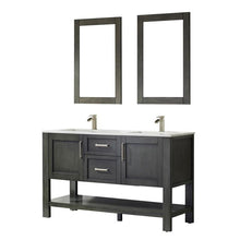 Load image into Gallery viewer, Vinnova Vanity Vinnova Grayson 60&quot; Double Vanity in Rust Black and Composite Carrara White Stone Countertop With Mirror