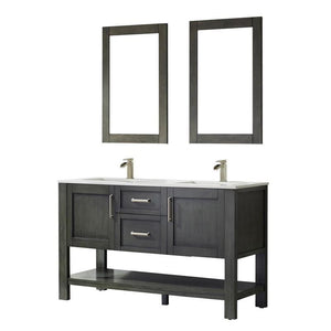 Vinnova Vanity Vinnova Grayson 60" Double Vanity in Rust Black and Composite Carrara White Stone Countertop With Mirror
