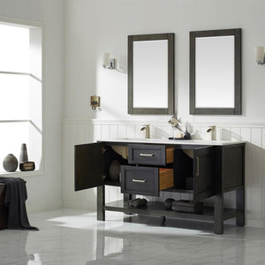 Vinnova Vanity Vinnova Grayson 60" Double Vanity in Rust Black and Composite Carrara White Stone Countertop With Mirror