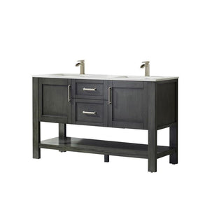 Vinnova Vanity Vinnova Grayson 60" Double Vanity in Rust Black and Composite Carrara White Stone Countertop Without Mirror