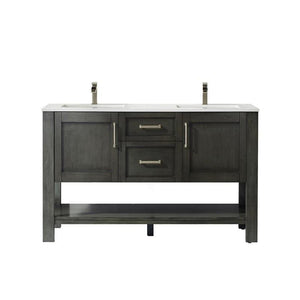 Vinnova Vanity Vinnova Grayson 60" Double Vanity in Rust Black and Composite Carrara White Stone Countertop Without Mirror