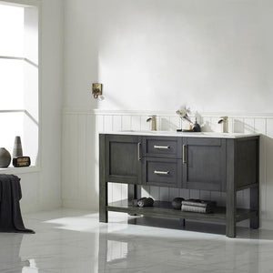 Vinnova Vanity Vinnova Grayson 60" Double Vanity in Rust Black and Composite Carrara White Stone Countertop Without Mirror