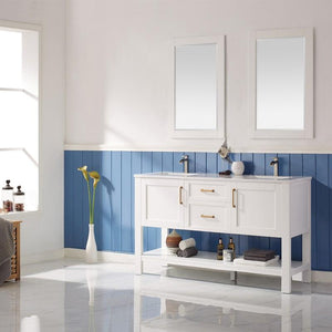 Vinnova Vanity Vinnova Grayson 60" Double Vanity in White and Composite Carrara White Stone Countertop With Mirror