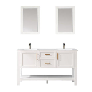 Vinnova Vanity Vinnova Grayson 60" Double Vanity in White and Composite Carrara White Stone Countertop With Mirror