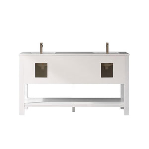 Vinnova Vanity Vinnova Grayson 60" Double Vanity in White and Composite Carrara White Stone Countertop With Mirror