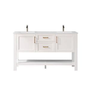 Vinnova Vanity Vinnova Grayson 60" Double Vanity in White and Composite Carrara White Stone Countertop Without Mirror