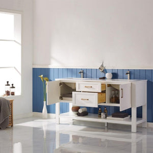 Vinnova Vanity Vinnova Grayson 60" Double Vanity in White and Composite Carrara White Stone Countertop Without Mirror