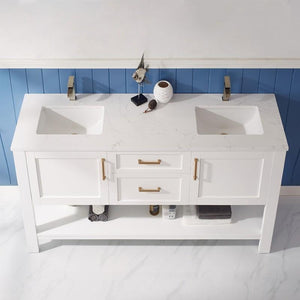 Vinnova Vanity Vinnova Grayson 60" Double Vanity in White and Composite Carrara White Stone Countertop Without Mirror