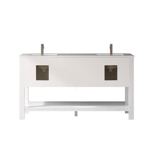 Vinnova Vanity Vinnova Grayson 60" Double Vanity in White and Composite Carrara White Stone Countertop Without Mirror