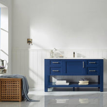 Load image into Gallery viewer, Vinnova Vanity Vinnova Grayson 60&quot; Single Vanity in Jewelry Blue and Composite Carrara White Stone Countertop Without Mirror