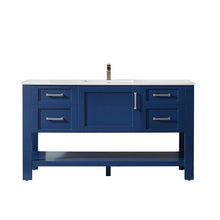 Load image into Gallery viewer, Vinnova Vanity Vinnova Grayson 60&quot; Single Vanity in Jewelry Blue and Composite Carrara White Stone Countertop Without Mirror