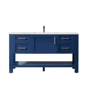 Vinnova Vanity Vinnova Grayson 60" Single Vanity in Jewelry Blue and Composite Carrara White Stone Countertop Without Mirror