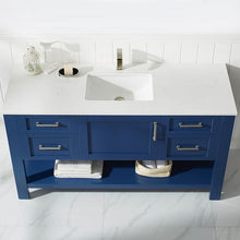 Load image into Gallery viewer, Vinnova Vanity Vinnova Grayson 60&quot; Single Vanity in Jewelry Blue and Composite Carrara White Stone Countertop Without Mirror