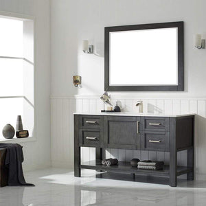 Vinnova Vanity Vinnova Grayson 60" Single Vanity in Rust Black and Composite Carrara White Stone Countertop With Mirror