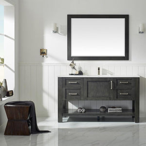 Vinnova Vanity Vinnova Grayson 60" Single Vanity in Rust Black and Composite Carrara White Stone Countertop With Mirror
