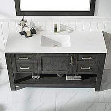 Load image into Gallery viewer, Vinnova Vanity Vinnova Grayson 60&quot; Single Vanity in Rust Black and Composite Carrara White Stone Countertop With Mirror