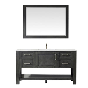 Vinnova Vanity Vinnova Grayson 60" Single Vanity in Rust Black and Composite Carrara White Stone Countertop With Mirror