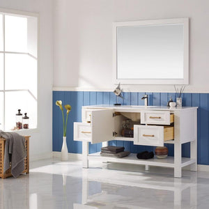 Vinnova Vanity Vinnova Grayson 60" Single Vanity in White and Composite Carrara White Stone Countertop With Mirror