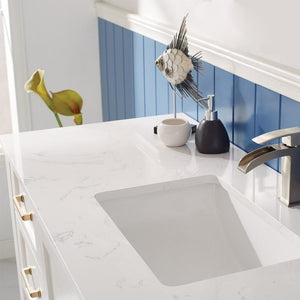 Vinnova Vanity Vinnova Grayson 60" Single Vanity in White and Composite Carrara White Stone Countertop With Mirror