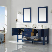 Load image into Gallery viewer, Vinnova Vanity Vinnova Grayson 72&quot; Double Vanity in Jewelry Blue and Composite Carrara White Stone Countertop With Mirror