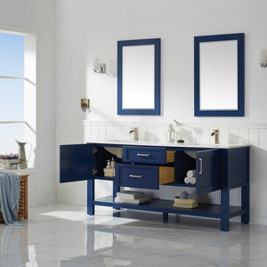 Vinnova Vanity Vinnova Grayson 72" Double Vanity in Jewelry Blue and Composite Carrara White Stone Countertop With Mirror