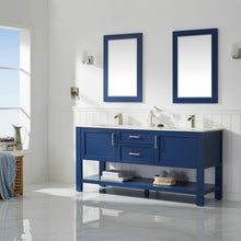 Load image into Gallery viewer, Vinnova Vanity Vinnova Grayson 72&quot; Double Vanity in Jewelry Blue and Composite Carrara White Stone Countertop With Mirror