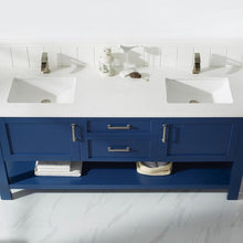 Load image into Gallery viewer, Vinnova Vanity Vinnova Grayson 72&quot; Double Vanity in Jewelry Blue and Composite Carrara White Stone Countertop Without Mirror