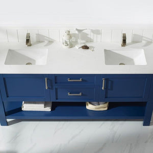 Vinnova Vanity Vinnova Grayson 72" Double Vanity in Jewelry Blue and Composite Carrara White Stone Countertop Without Mirror