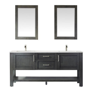 Vinnova Vanity Vinnova Grayson 72" Double Vanity in Rust Black and Composite Carrara White Stone Countertop With Mirror