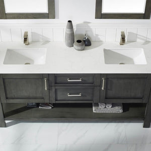 Vinnova Vanity Vinnova Grayson 72" Double Vanity in Rust Black and Composite Carrara White Stone Countertop With Mirror