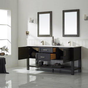 Vinnova Vanity Vinnova Grayson 72" Double Vanity in Rust Black and Composite Carrara White Stone Countertop With Mirror