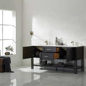 Vinnova Vanity Vinnova Grayson 72" Double Vanity in Rust Black and Composite Carrara White Stone Countertop Without Mirror